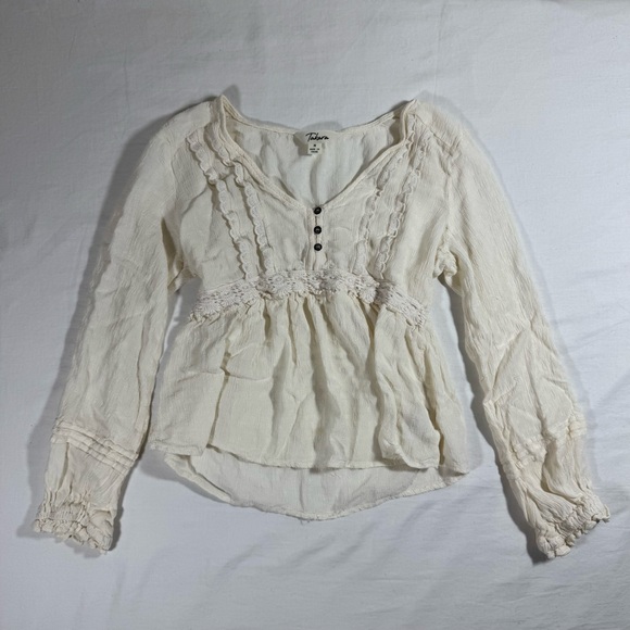 Takara Tops - Takara Cream Babydoll Textured‎ Women's Blouse Long Sleeve Size Medium